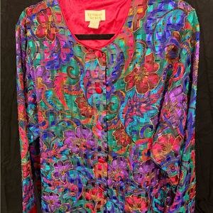 Vintage Victoria’s Secret Sheer Floral Blouse Medium Colorful Boho Satin Trim